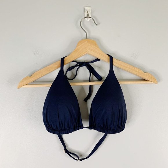 Spanx Swimwear Triangle Bikini Adjustable Built-in Bra Top  M Medium Navy Blue - Picture 2 of 6